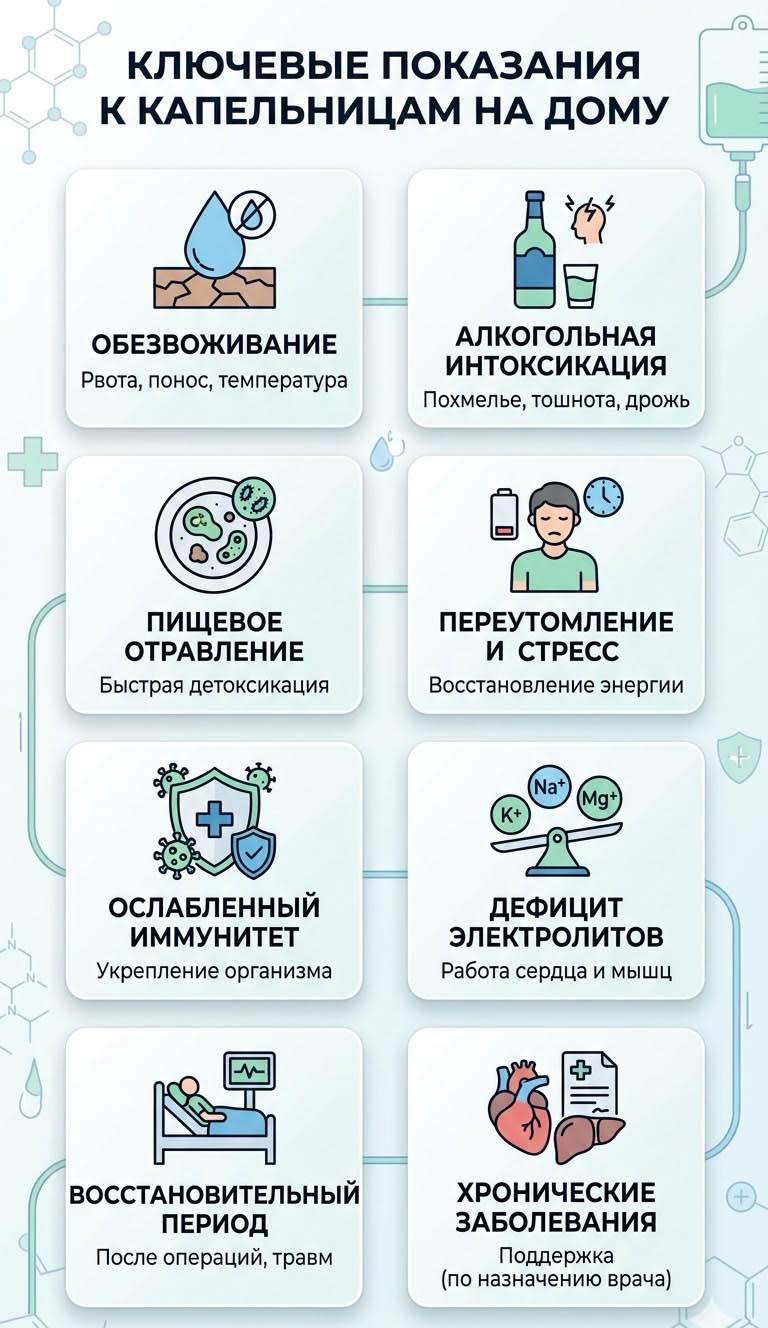 Инфографика симптомов когда нужна капельница на дом